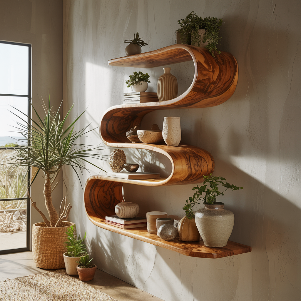 Waveflow Solid Wood Floating Bookshelf