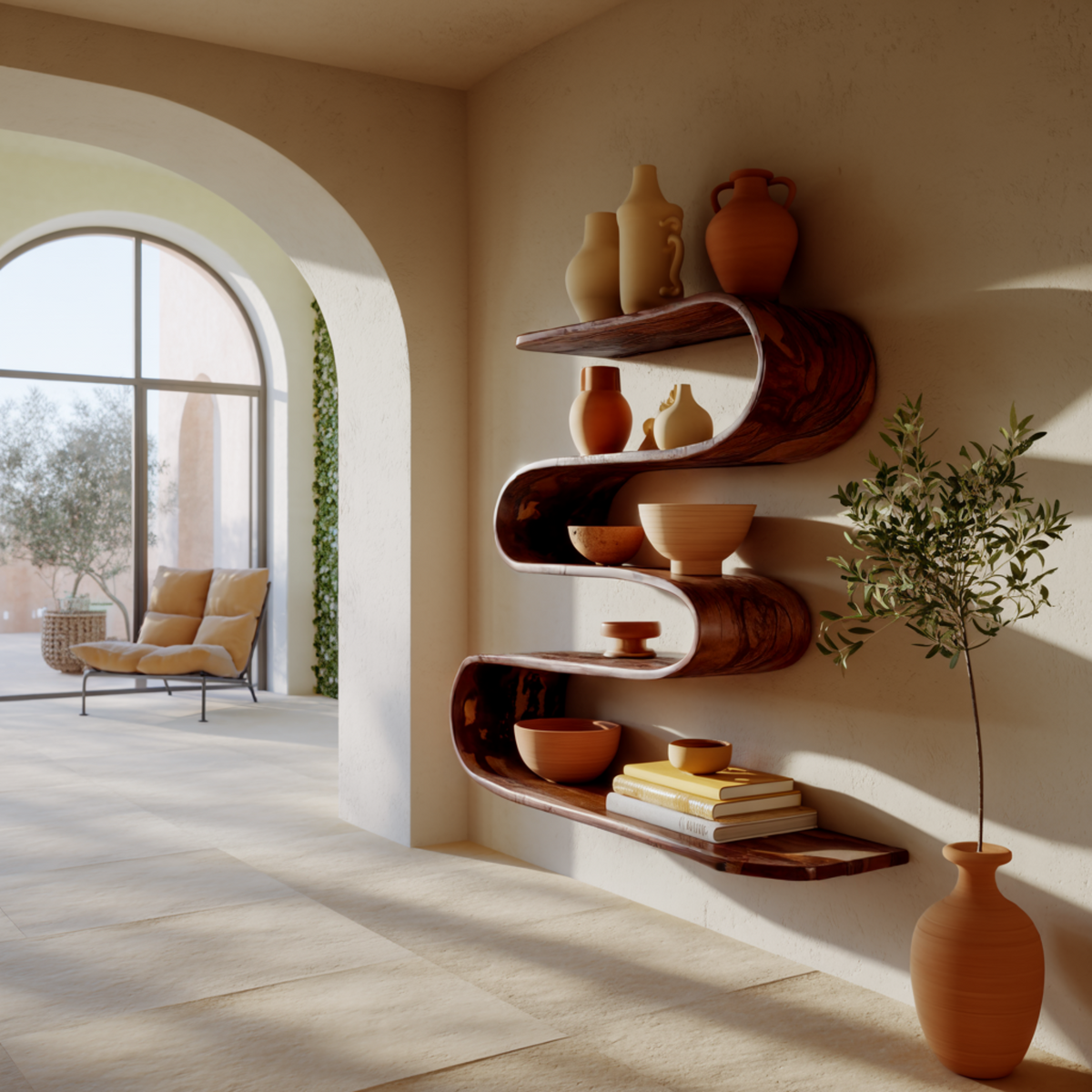 Waveflow Solid Wood Floating Bookshelf