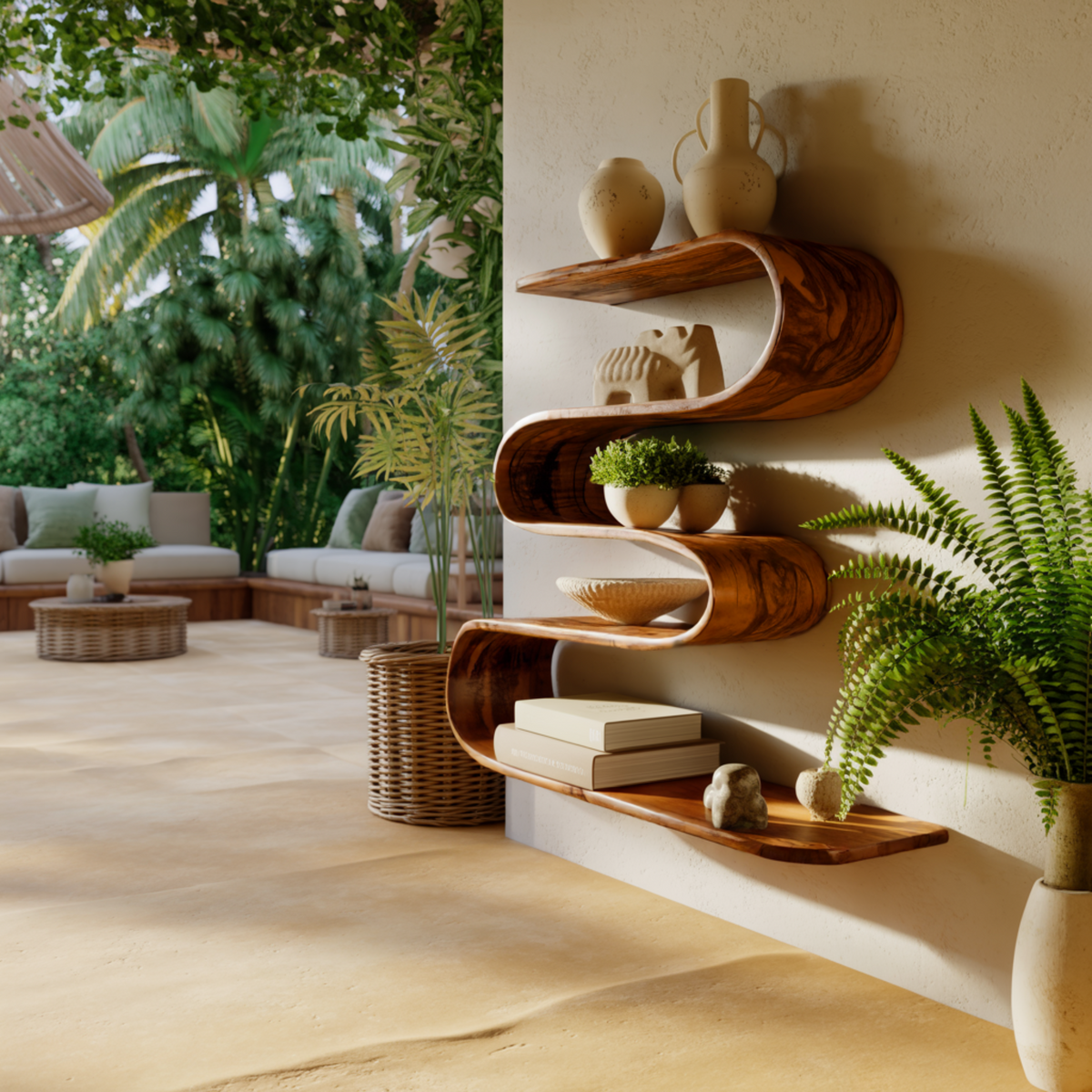 Waveflow Solid Wood Floating Bookshelf