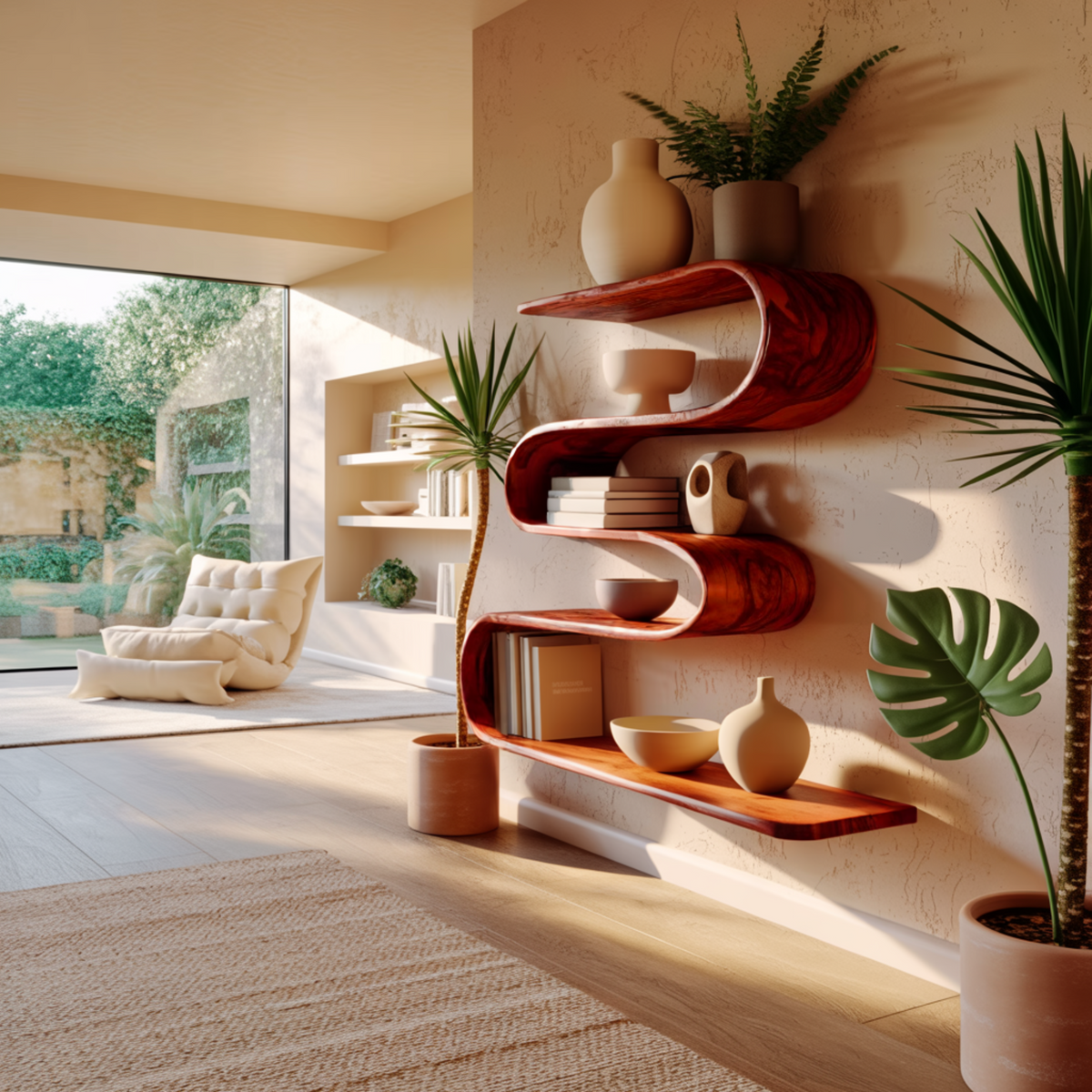 Waveflow Solid Wood Floating Bookshelf