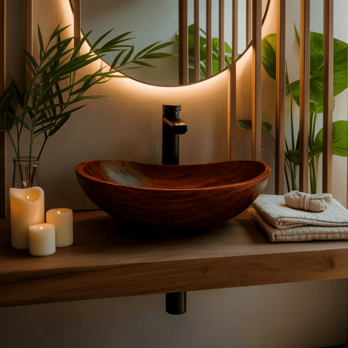 Waveform Handcrafted Wood Vessel Sink