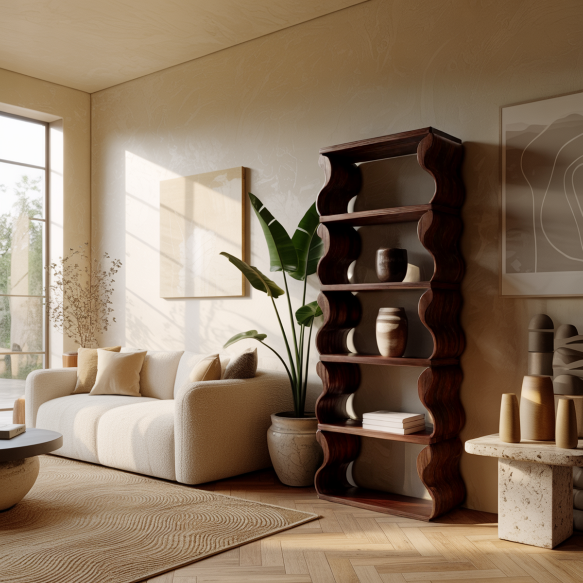 Waveform Live Edge Solid Wood Bookshelf