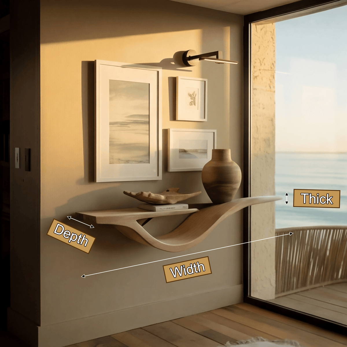 Waveform Solid Wood Floating Shelf