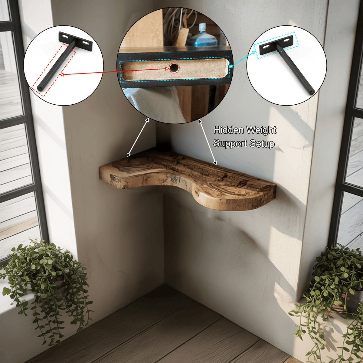 Waveline Live Edge Solid Wood Corner Floating Shelf