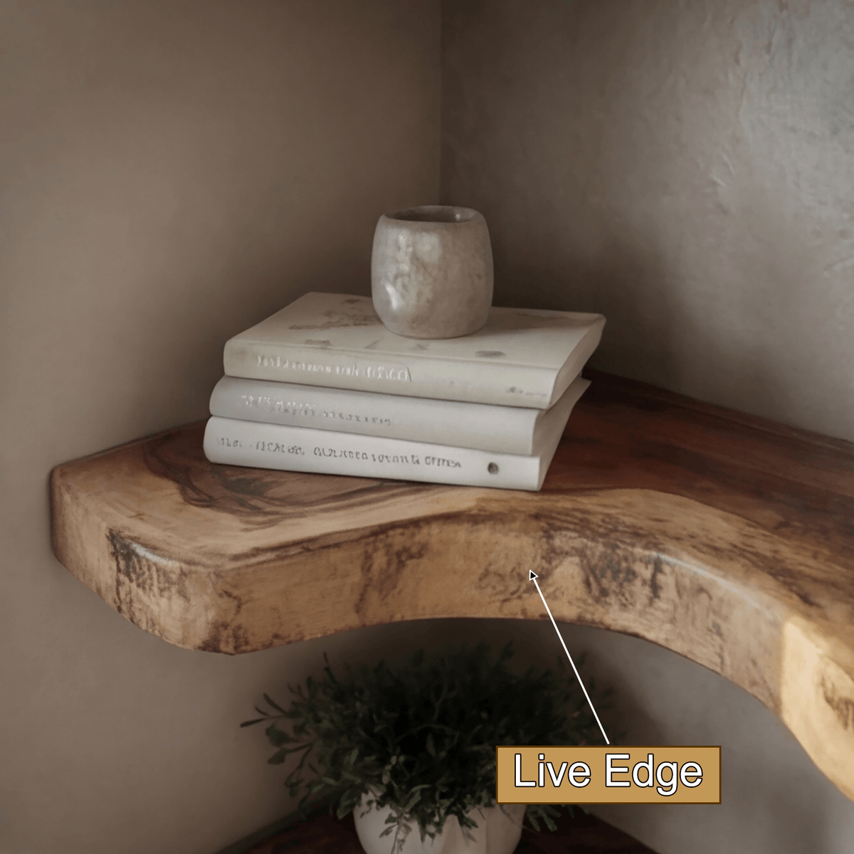 Waveline Live Edge Solid Wood Corner Floating Shelf