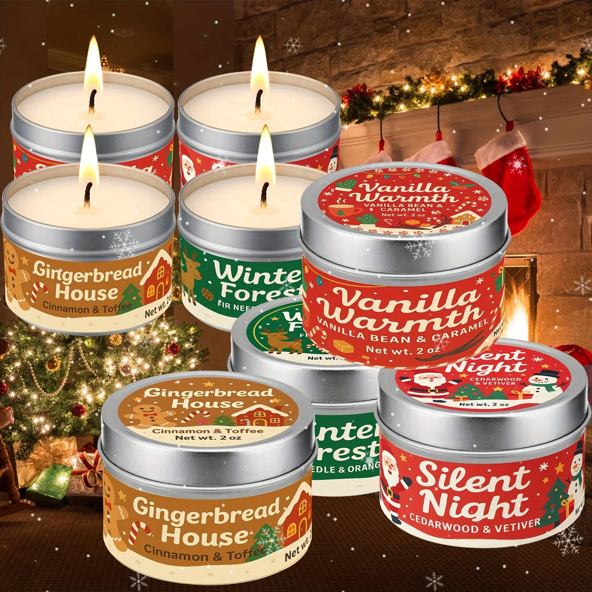 Wax Candle Set with 4 Christmas Scents and Gift Packaging