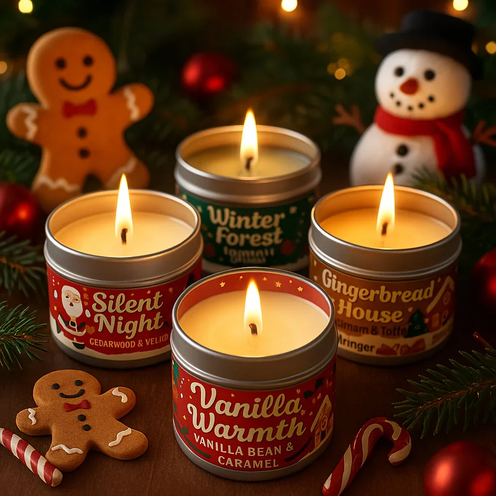 Wax Candle Set with 4 Christmas Scents and Gift Packaging