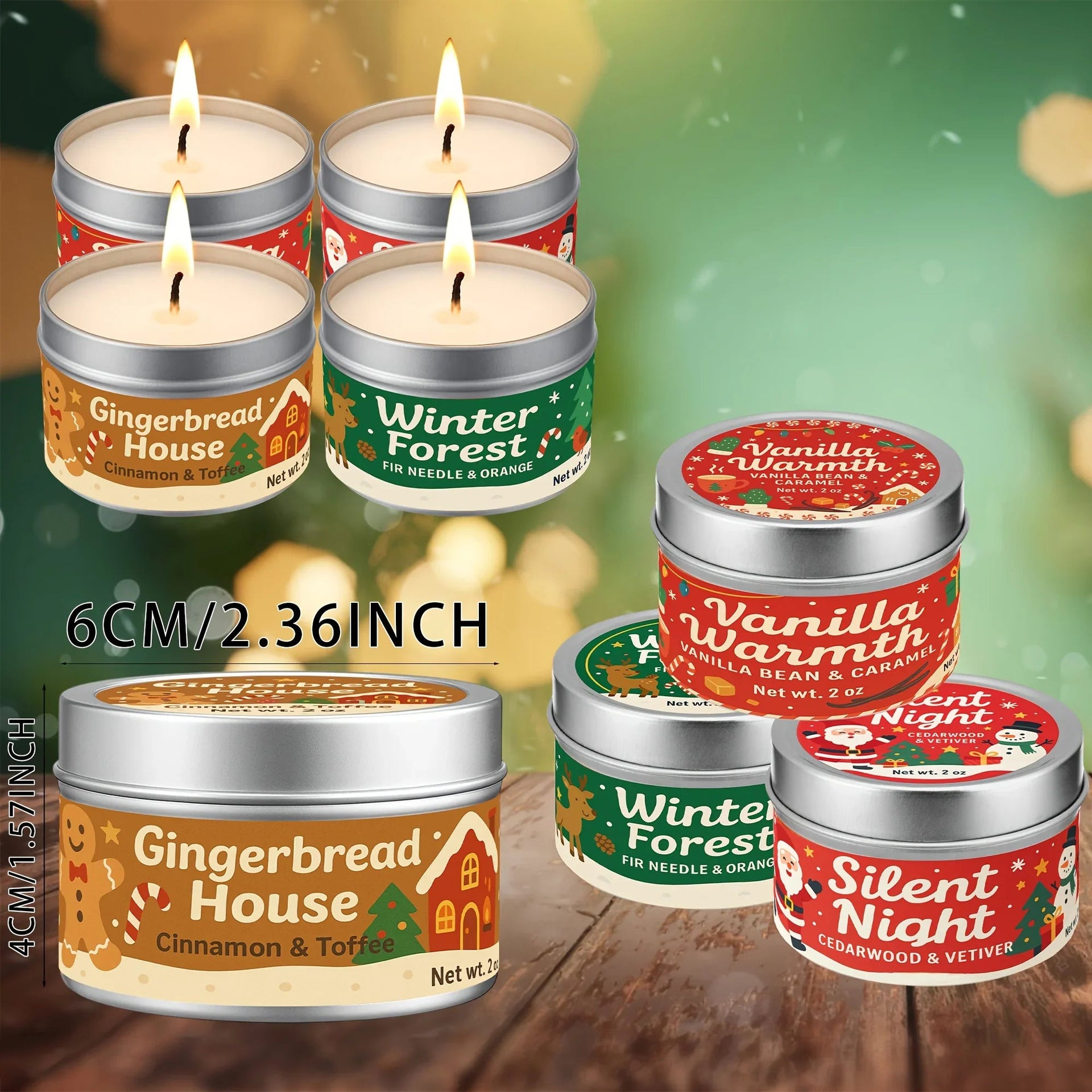 Wax Candle Set with 4 Christmas Scents and Gift Packaging