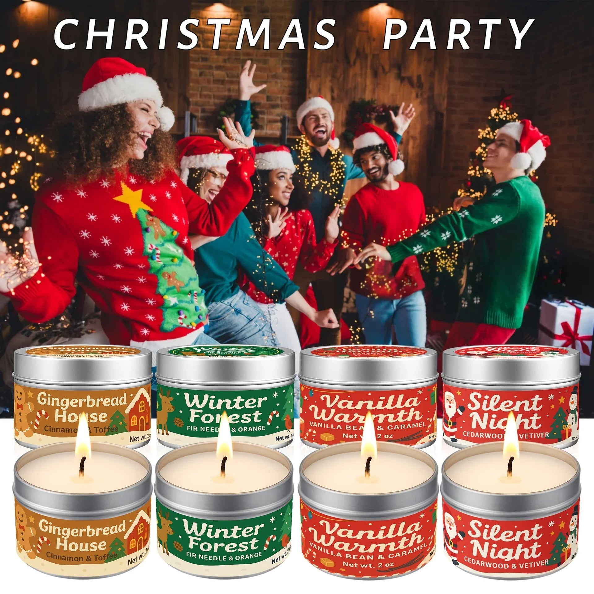 Wax Candle Set with 4 Christmas Scents and Gift Packaging