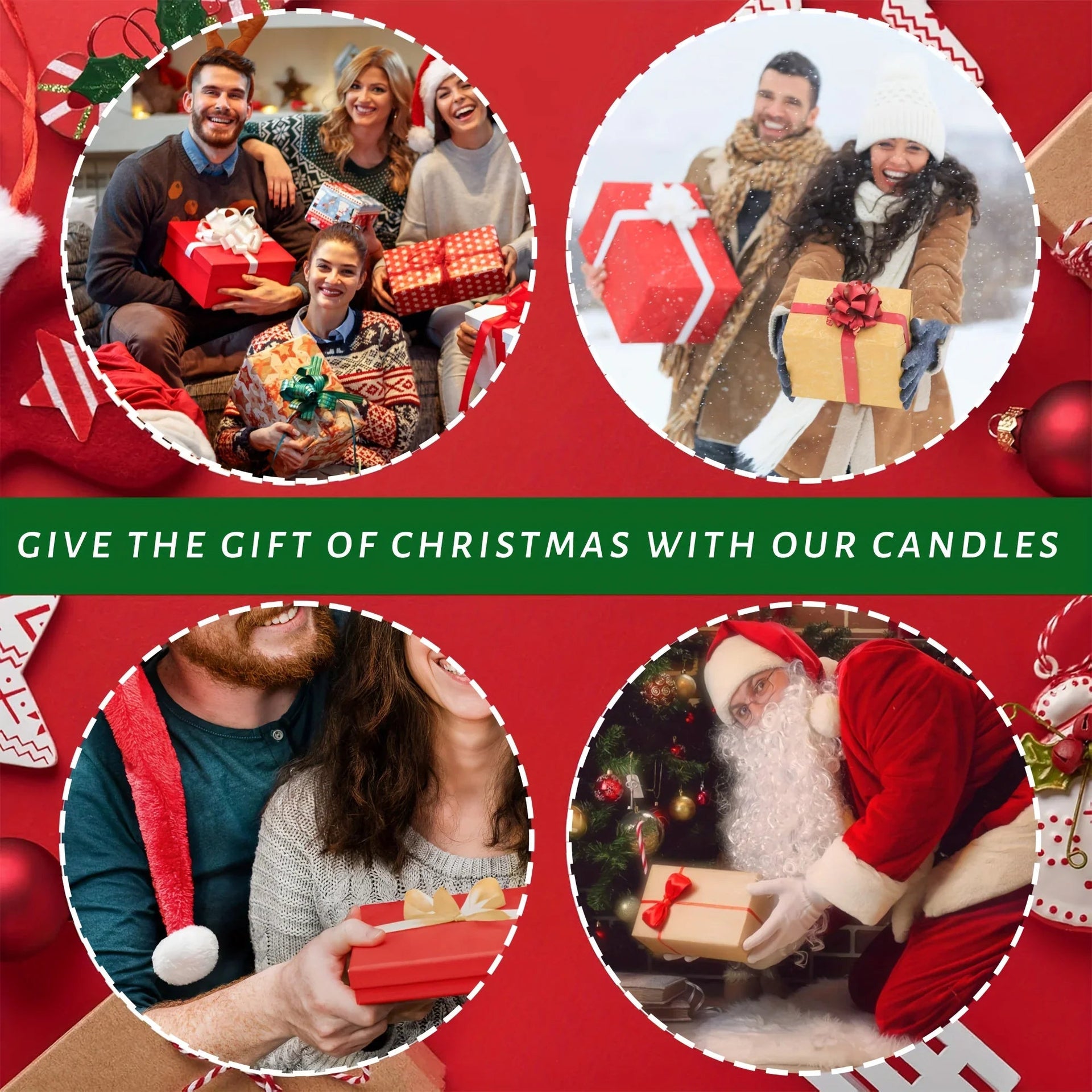 Wax Candle Set with 4 Christmas Scents and Gift Packaging