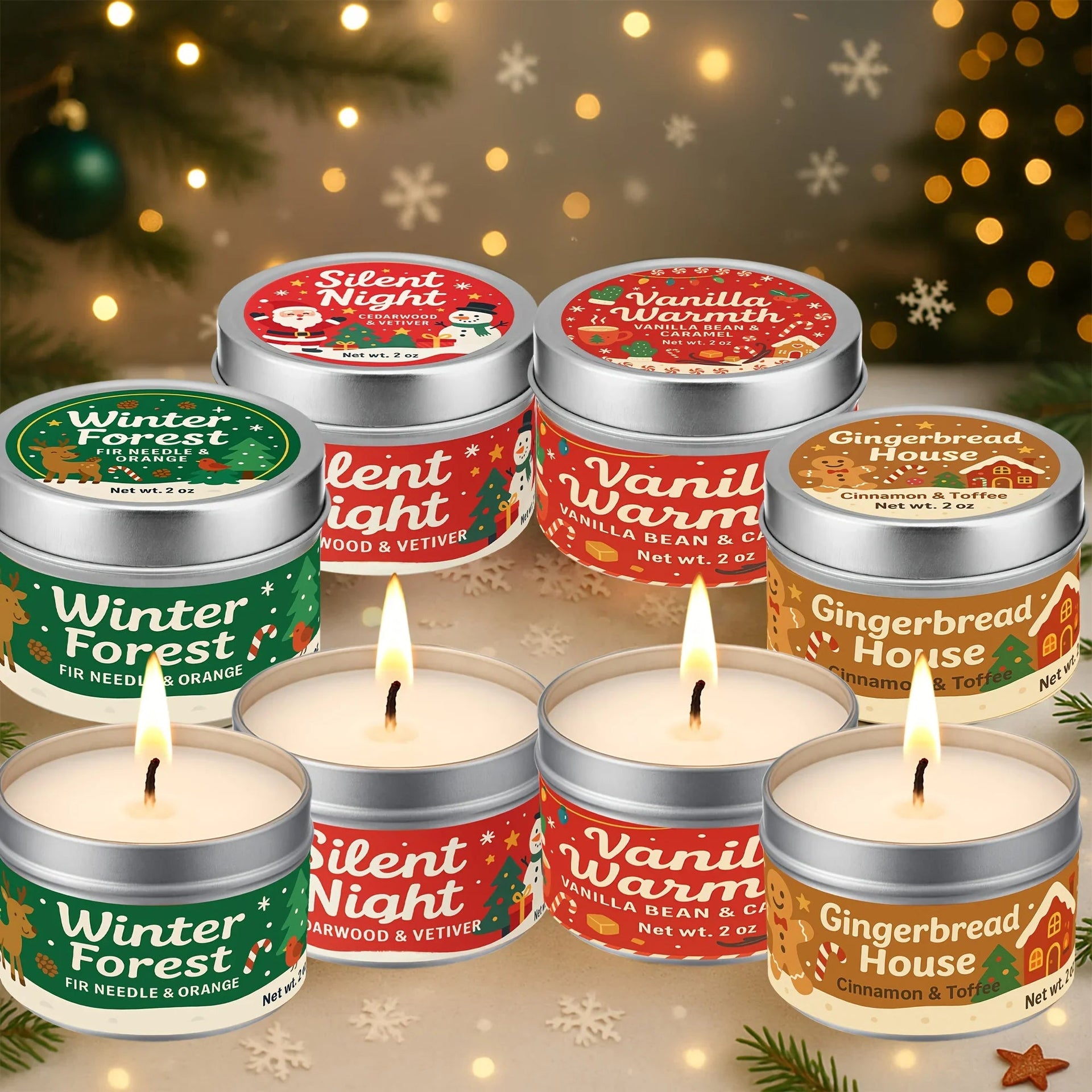 Wax Candle Set with 4 Christmas Scents and Gift Packaging