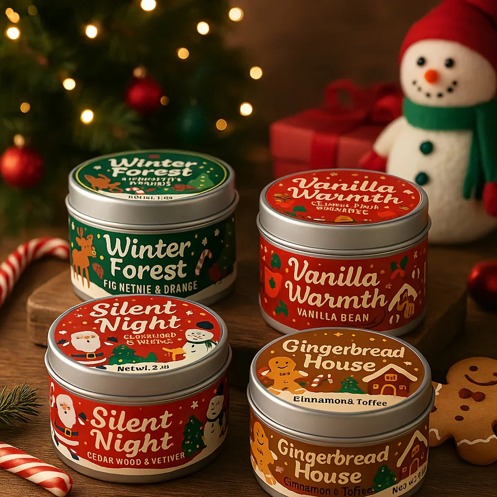 Wax Candle Set with 4 Christmas Scents and Gift Packaging