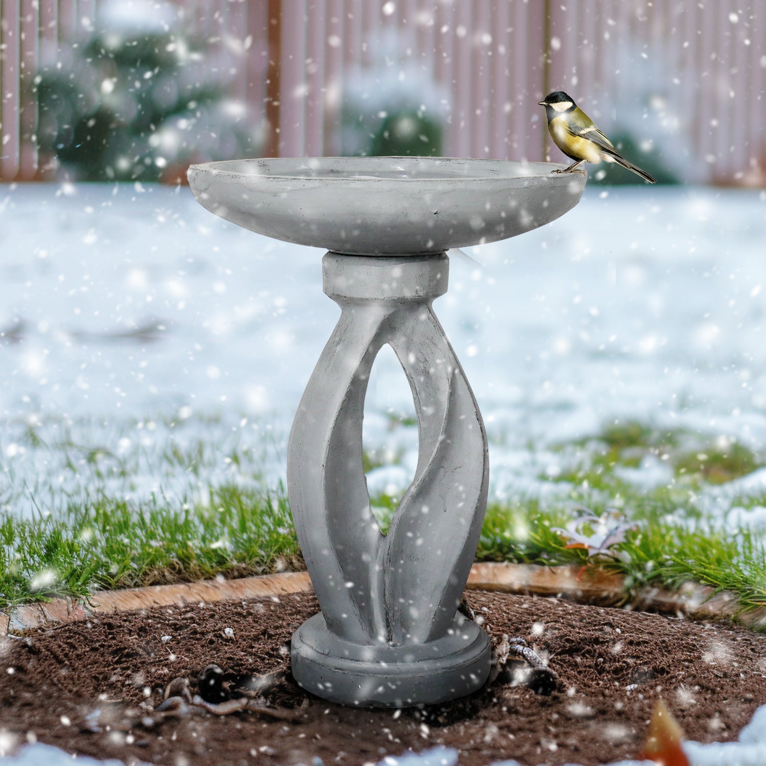 Concrete Bird Bath Contemporary Twin Cutout 22 Inch
