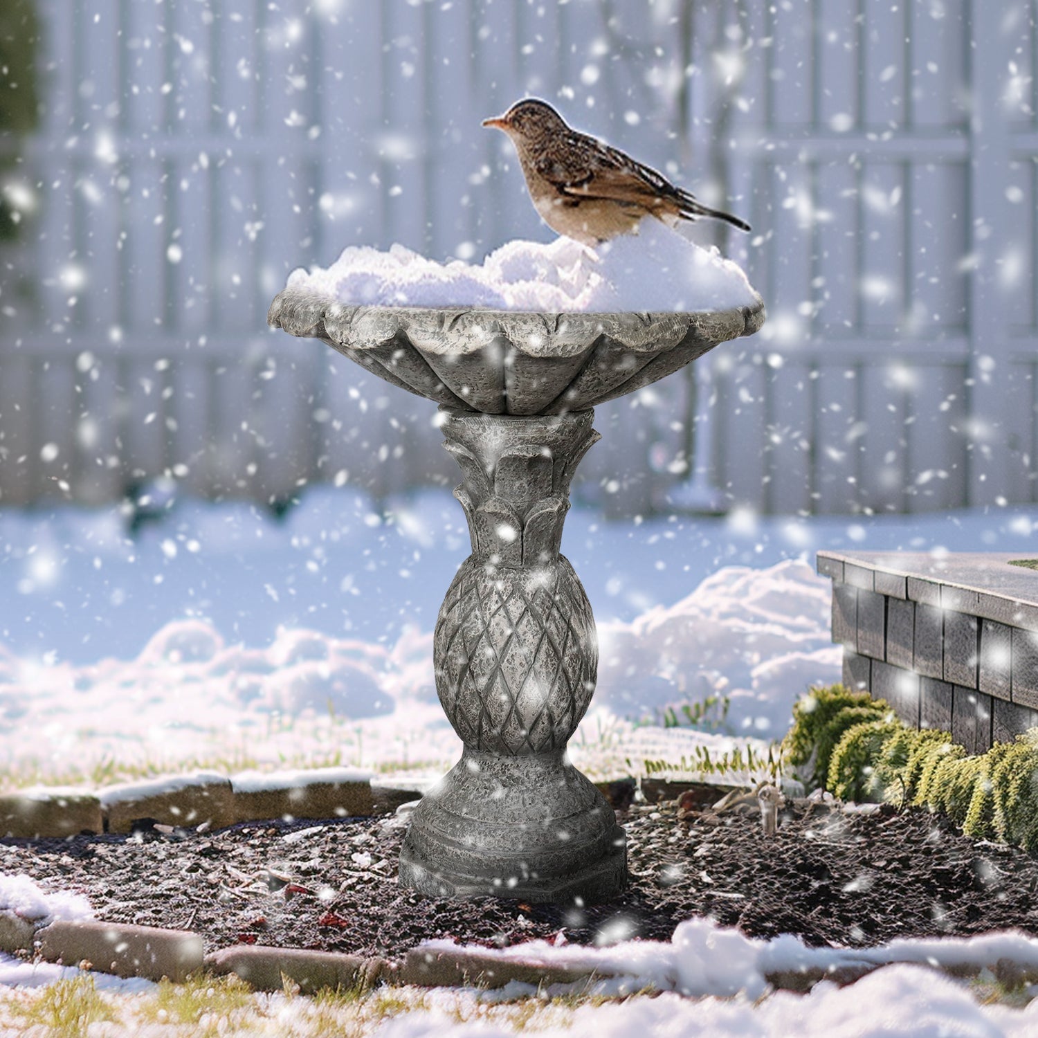 Concrete Pineapple Bird Bath Classical Pedestal 24 Inch