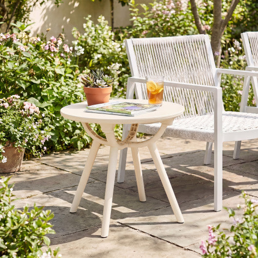 Weather-Resistant Circular Small End Table for Poolside and Balcony-set of 2