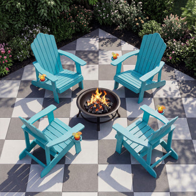 Weather Resistant HIPS Outdoor Adirondack Chair with Cup Holder-Turquoise
