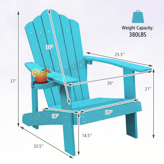 Weather Resistant HIPS Outdoor Adirondack Chair with Cup Holder-Turquoise
