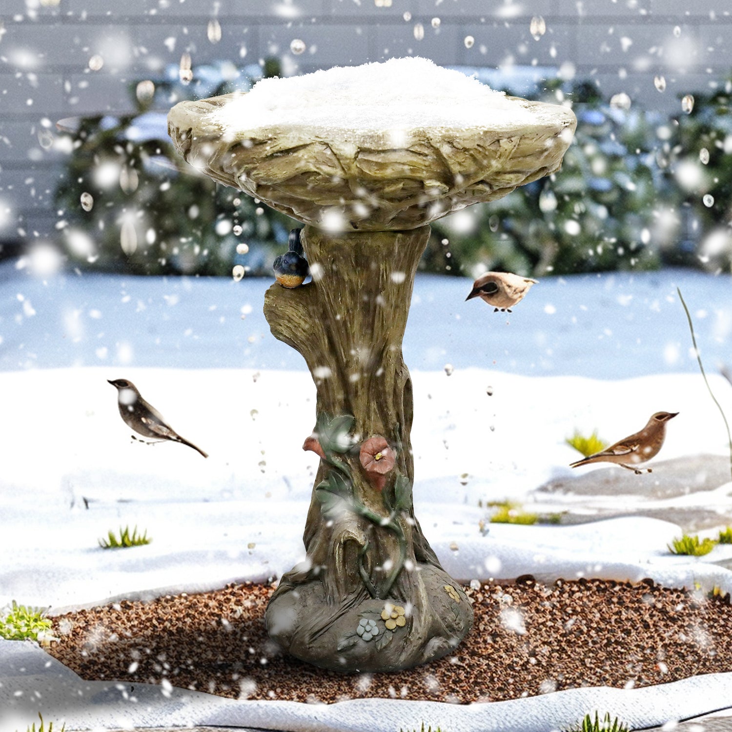 Concrete Bird Bath Rustic Trunk with Vines 24 Inch