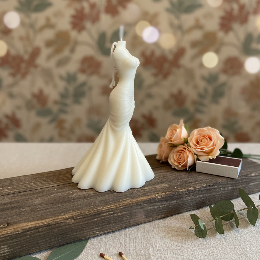 Wedding Dress Candle | Sculptural Soy Wax Bridal Gift