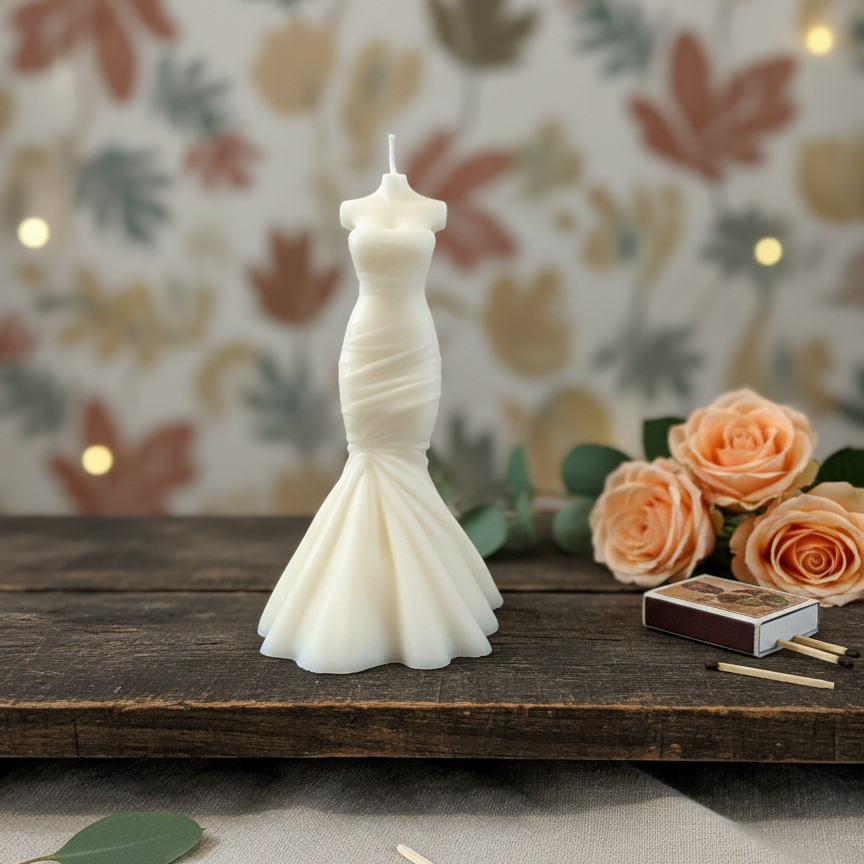 Wedding Dress Candle | Sculptural Soy Wax Bridal Gift
