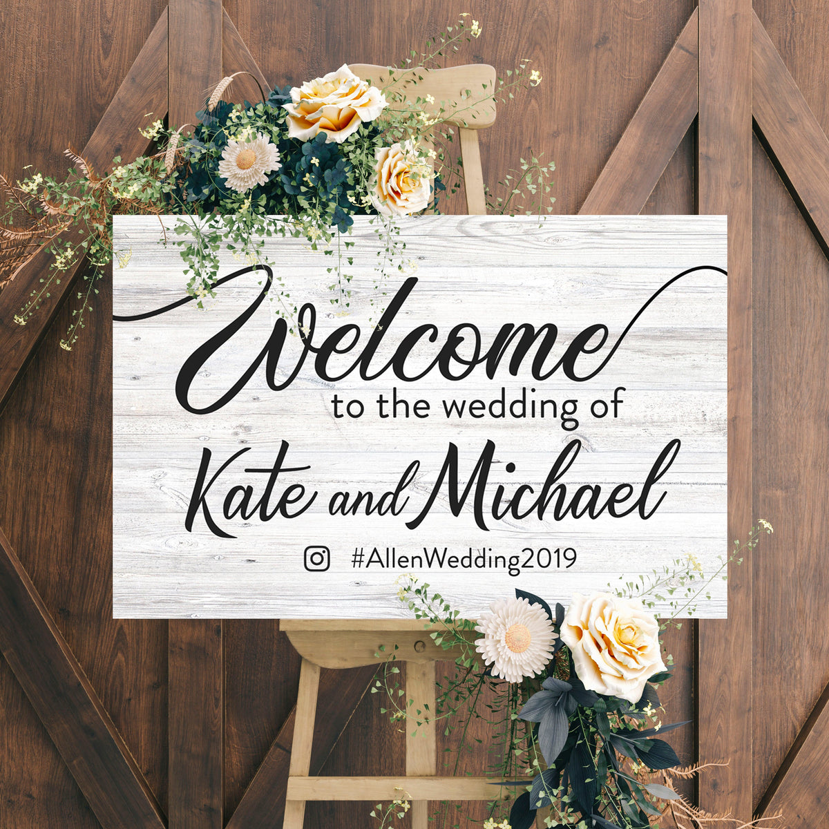 Wedding Welcome Sign - White Rustic Sign