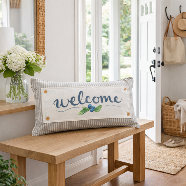 PILLOW ONLY (with fluffy insert): Galvinized Charcoal/Cream Farm Stripes: RECTANGLE CREAM/ DARK CHARCOALSTRIPES PILLOW (with insert)