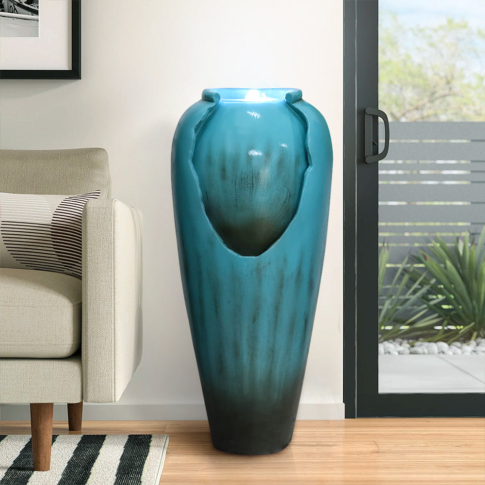 Resin Glazed Cutout Urn Outdoor Water Fountain 30 Inch