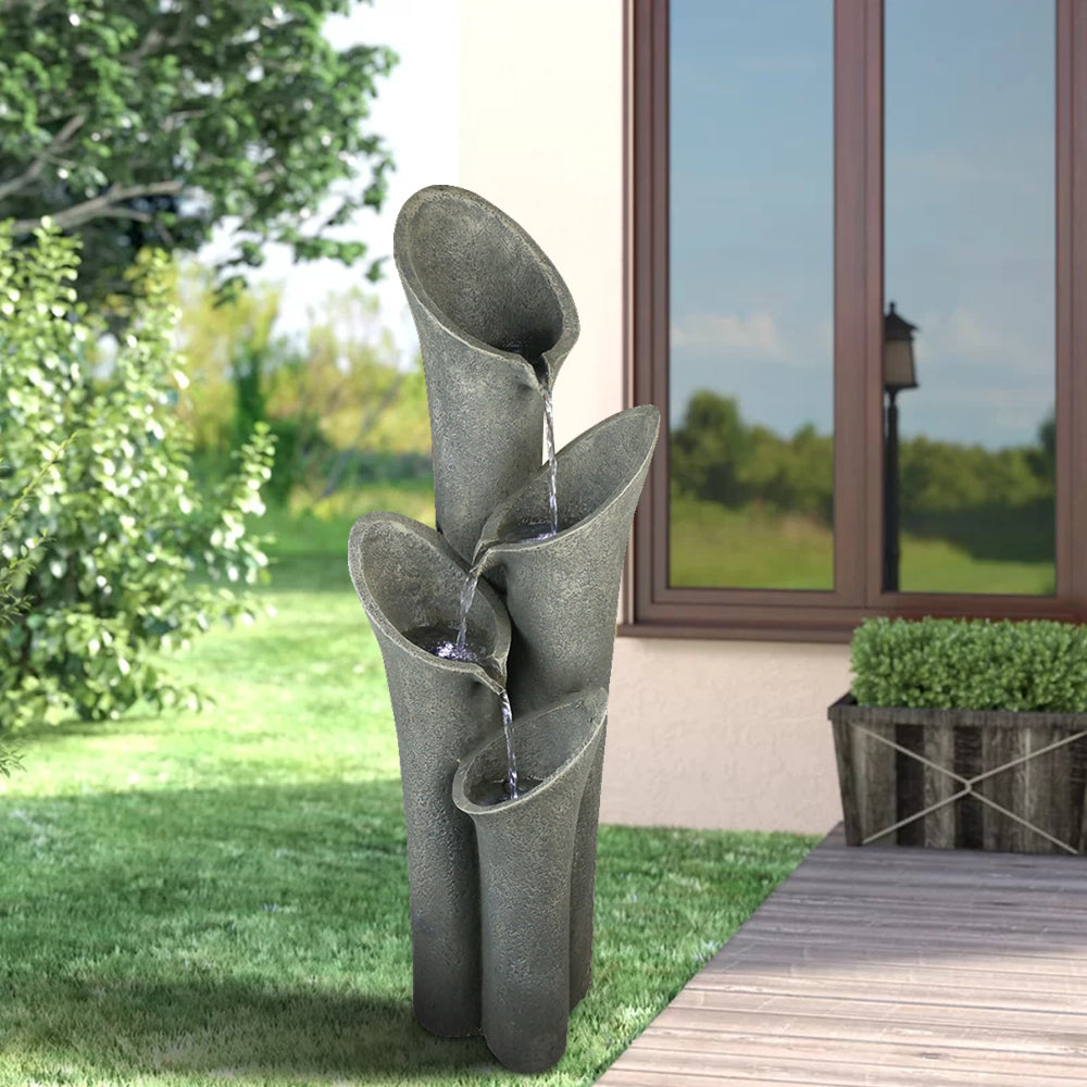 Concrete Trumpet Flower Outdoor Fountain 33 Inch