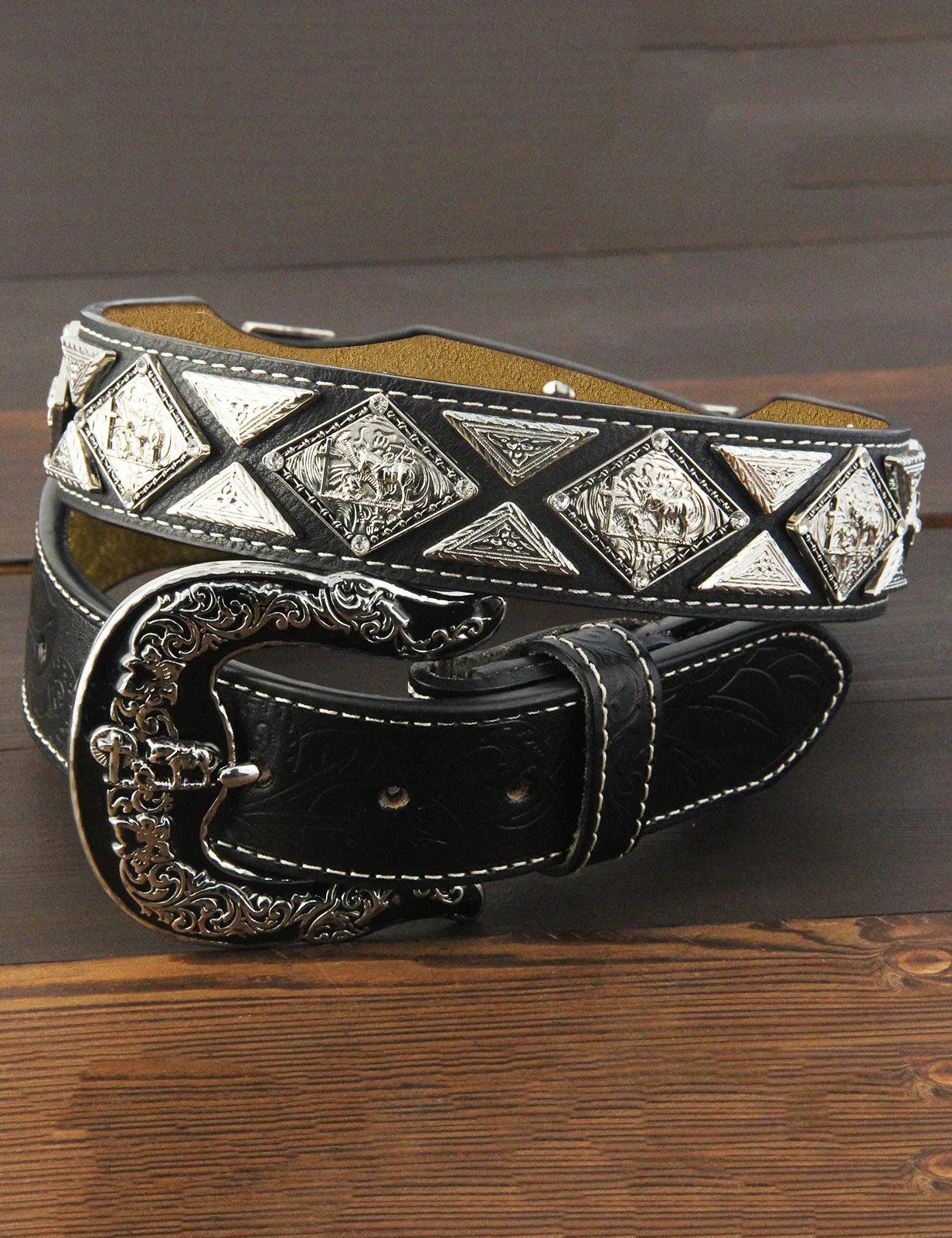 TOPACC Western Super Concho Horse Cross Sword Black Country Belts Genuine Leather - Gifts for You 'n Me