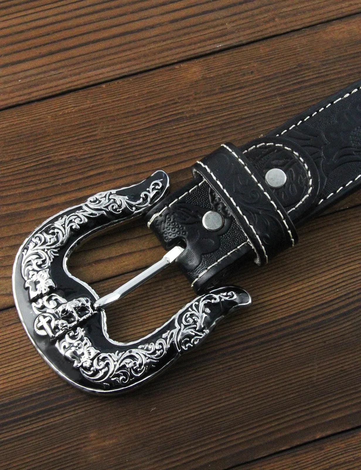 TOPACC Western Super Concho Horse Cross Sword Black Country Belts Genuine Leather - Gifts for You 'n Me