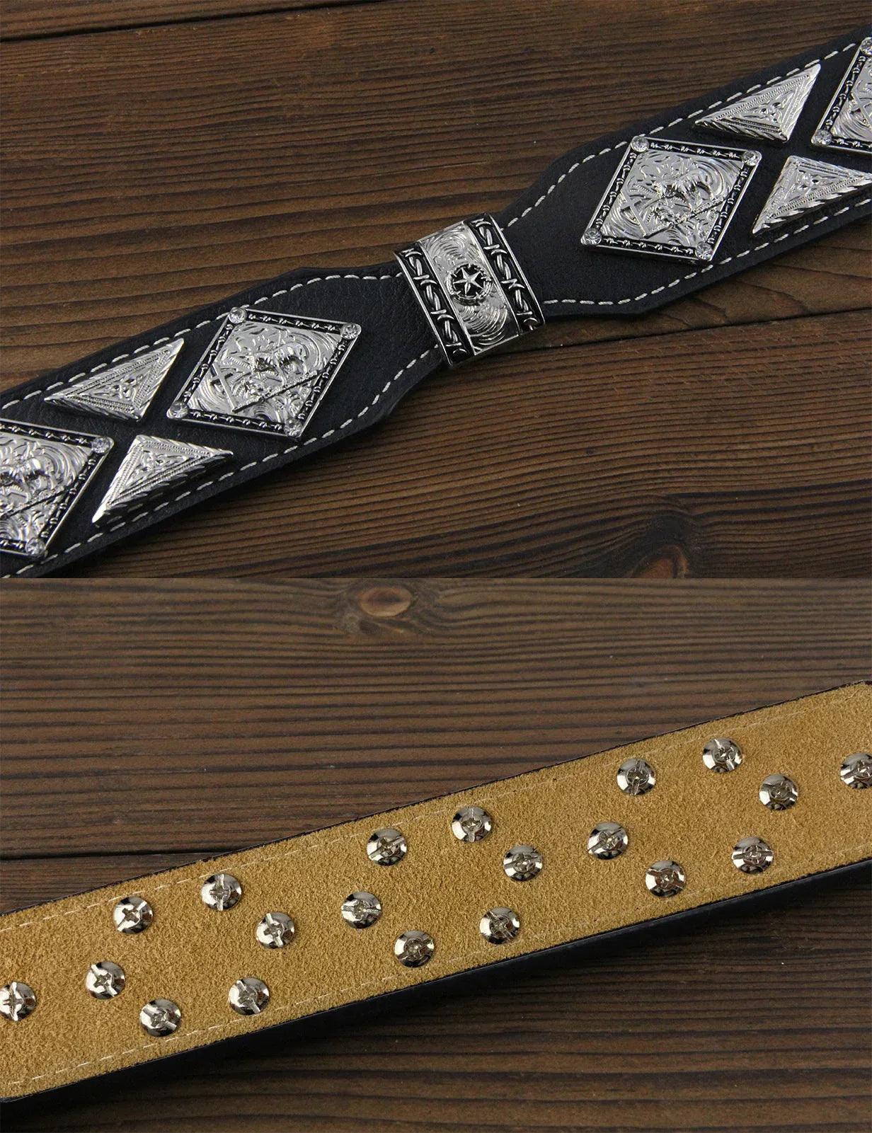TOPACC Western Super Concho Horse Cross Sword Black Country Belts Genuine Leather - Gifts for You 'n Me