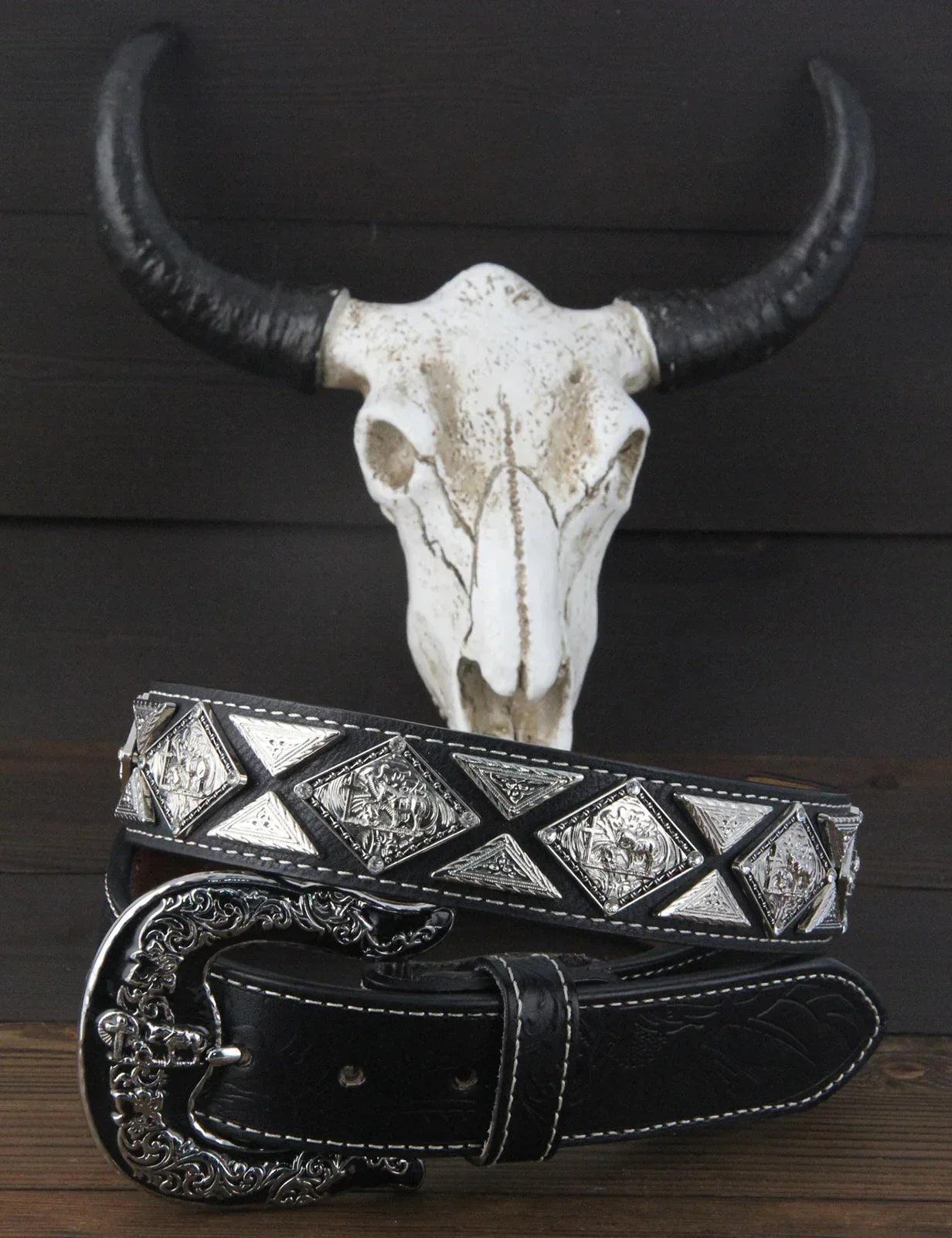 TOPACC Western Super Concho Horse Cross Sword Black Country Belts Genuine Leather - Gifts for You 'n Me