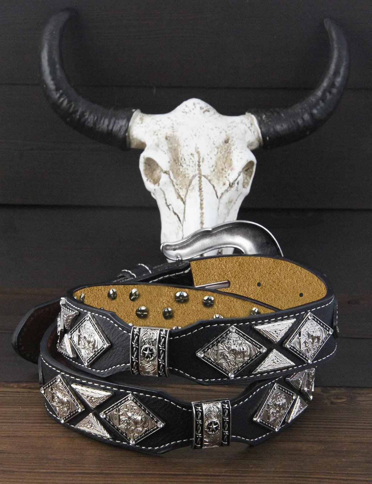 TOPACC Western Super Concho Horse Cross Sword Black Country Belts Genuine Leather - Gifts for You 'n Me