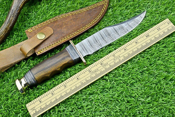 Western Boulder Colorado Knife – 13” Handmade Damascus Steel Blade with Rosewood Handle & Leather Sheath