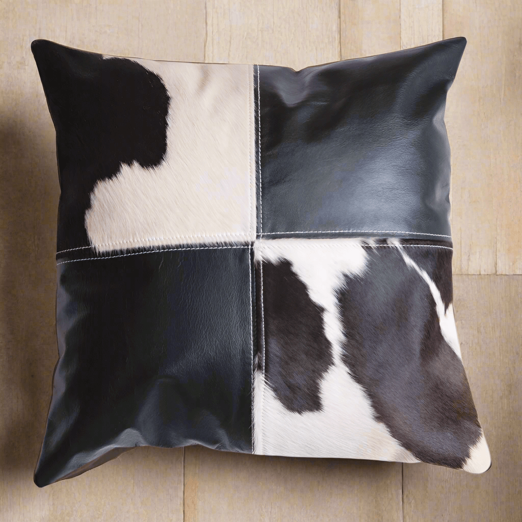 Western Cowhide and Leather Patchwork Pillow