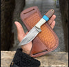 Western Knife and Sheath Set – Damascus Steel Blade with Resin Handle & Leather Belt Loop Case