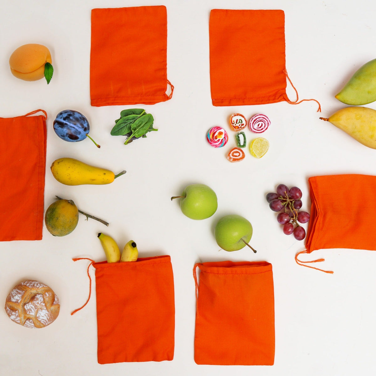 5x7 Inches Reusable Eco-Friendly Cotton Single Drawstring Bags Orange Color