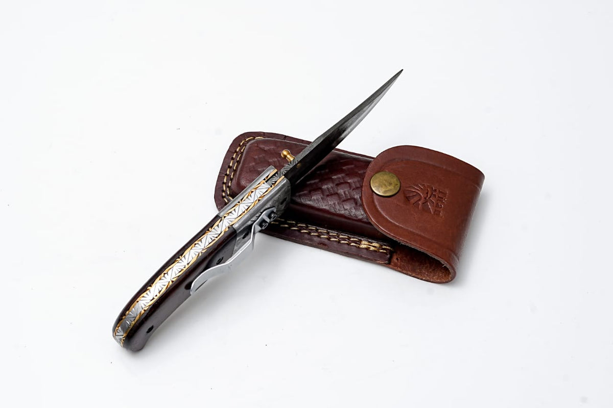 Titan classico- Raindrop Damascus folding blade/ EDC/ Buck engraved TF-121