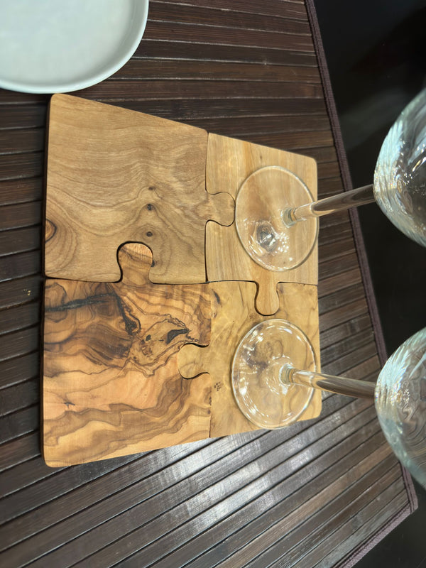 Olive Wood Coaster Puzzle 4-Pcs Set.