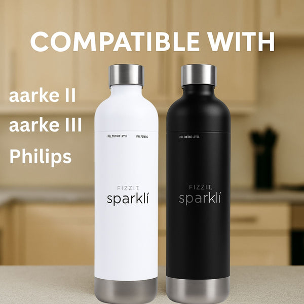 FIZZIT™ Stainless Steel Carbonation Bottle and Water Bottle | Compatible With Philips Carbonation Soda Maker and Aarke Soda Makers, Dishwasher Safe