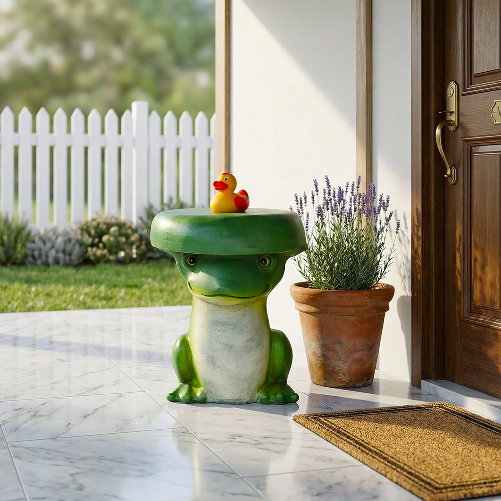 Concrete Garden Stool Frog Lily Pad Seat 15 Inch