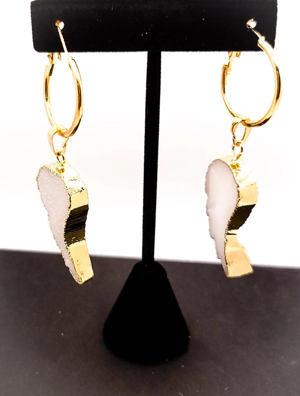 White Druzy Quartz Earrings 