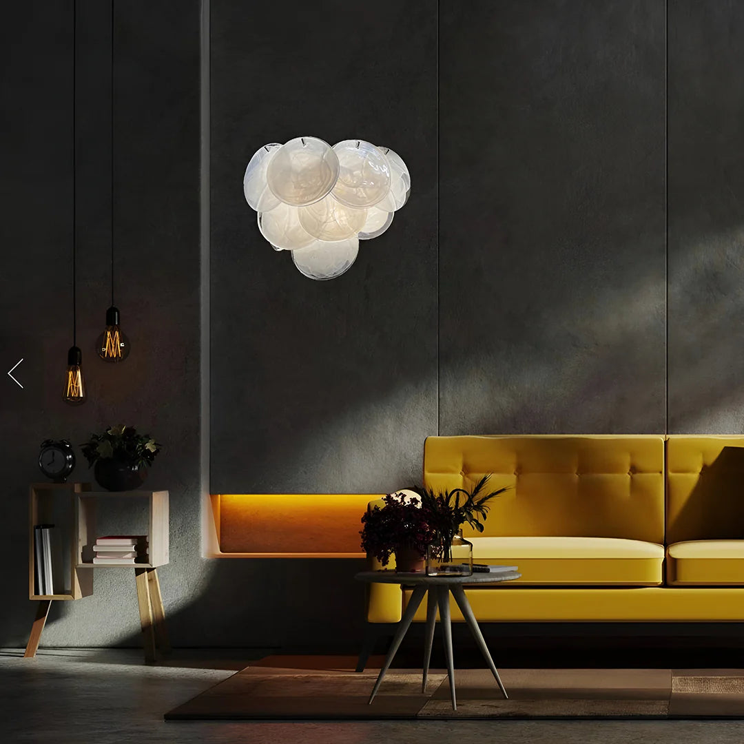 White Murano Disc Glass Wall Sconce