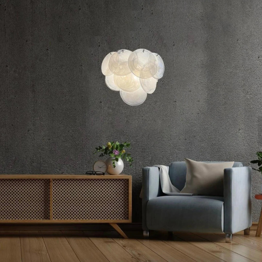 White Murano Disc Glass Wall Sconce