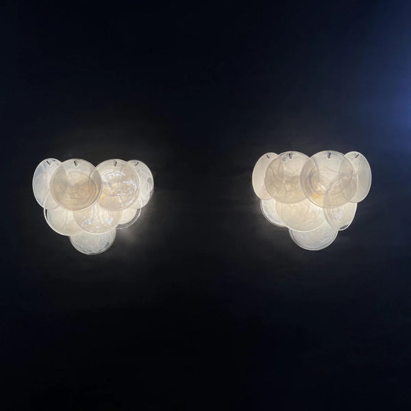 White Murano Disc Glass Wall Sconce