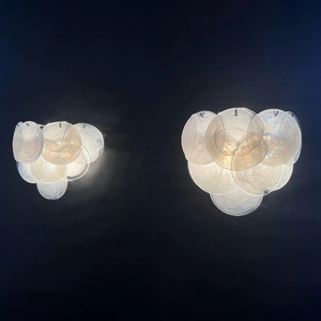 White Murano Disc Glass Wall Sconce