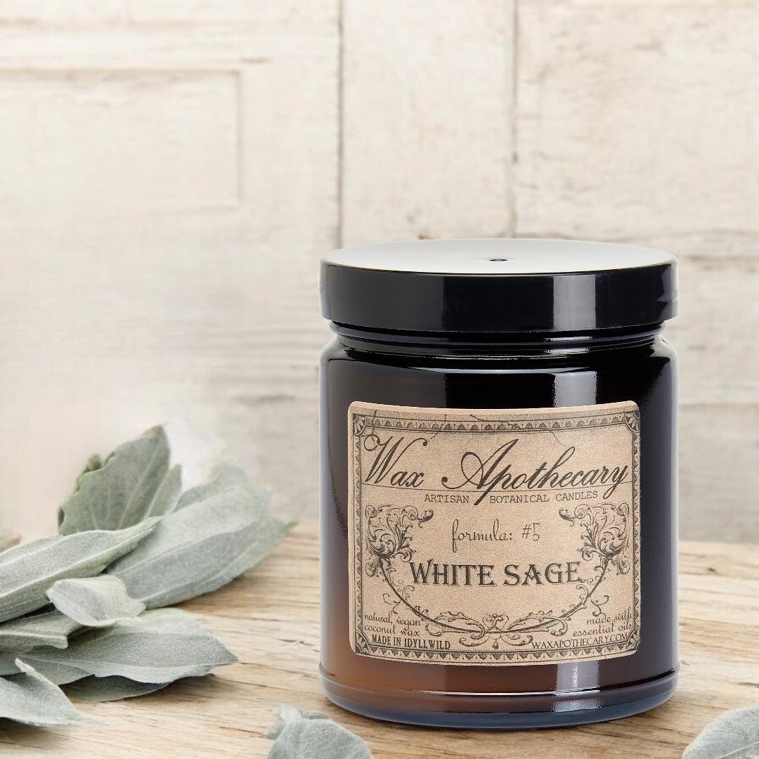 6 oz Botanical Candle in Amber Glass Jar - White Sage