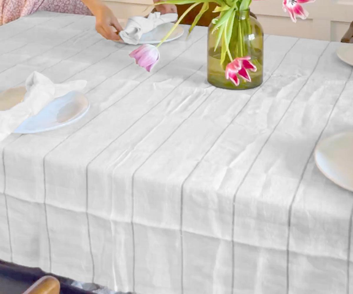 Rectangle Tablecloth - Striped Linen Tablecloth