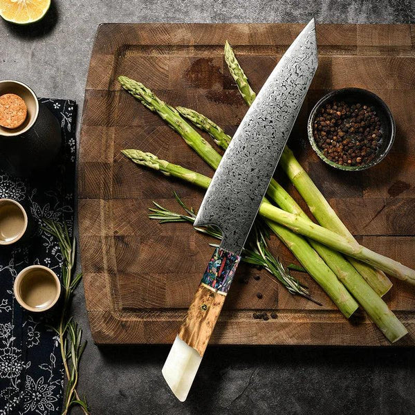 Pristine VG10 Chef Knife Set with Exotic Olive Burl Wood and Pearl Resin Handle - Gifts for You 'n Me