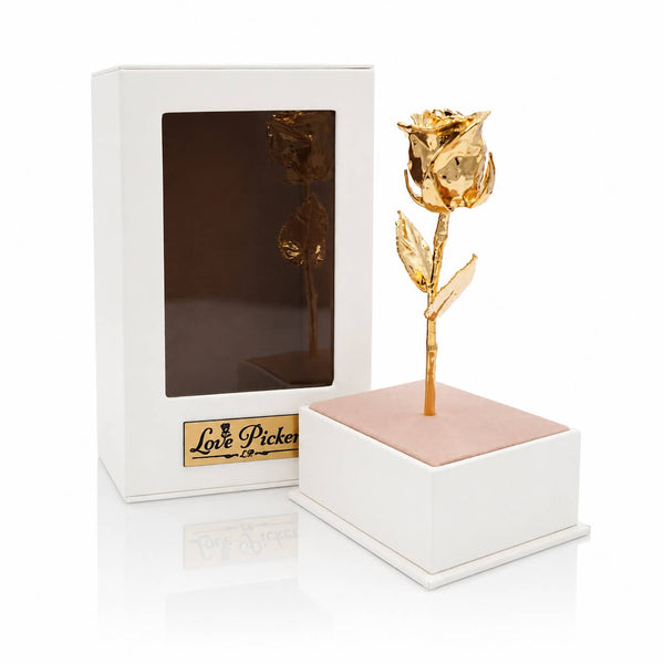 24K Gold Rose in Standing Clear Window Display Box | LovePicker